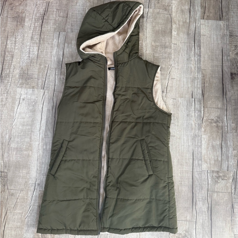 Olive Green Hooded Puffer Vest